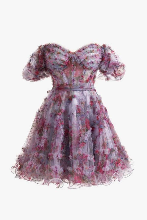 Ivana | Light Purple A Line Off the Shoulder Printed Homecoming Dress