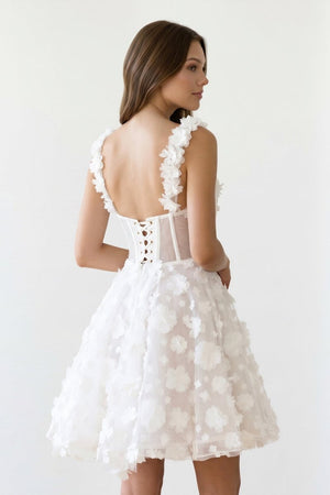 Ivory A - Line Sweetheart Lace Graduation Dress With 3D Flower - KissProm