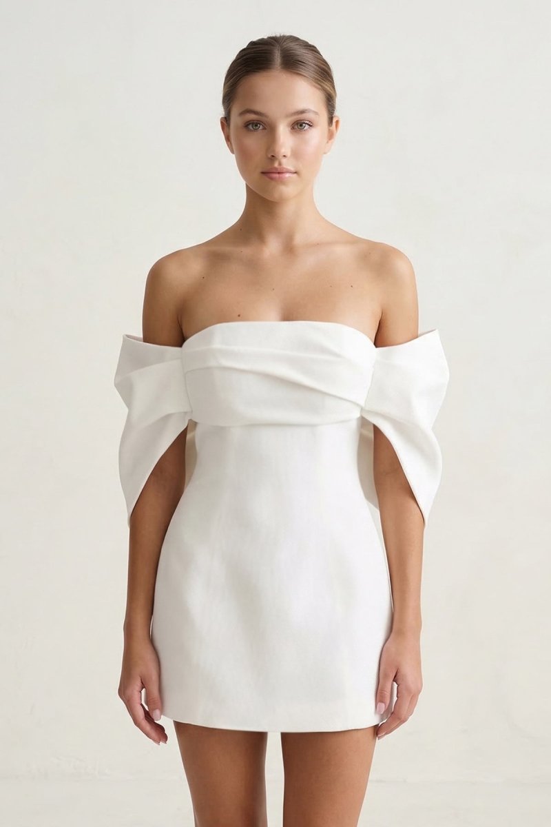 Ivory Off - the - Shoulder Mini Graduation Dress With Bow - KissProm