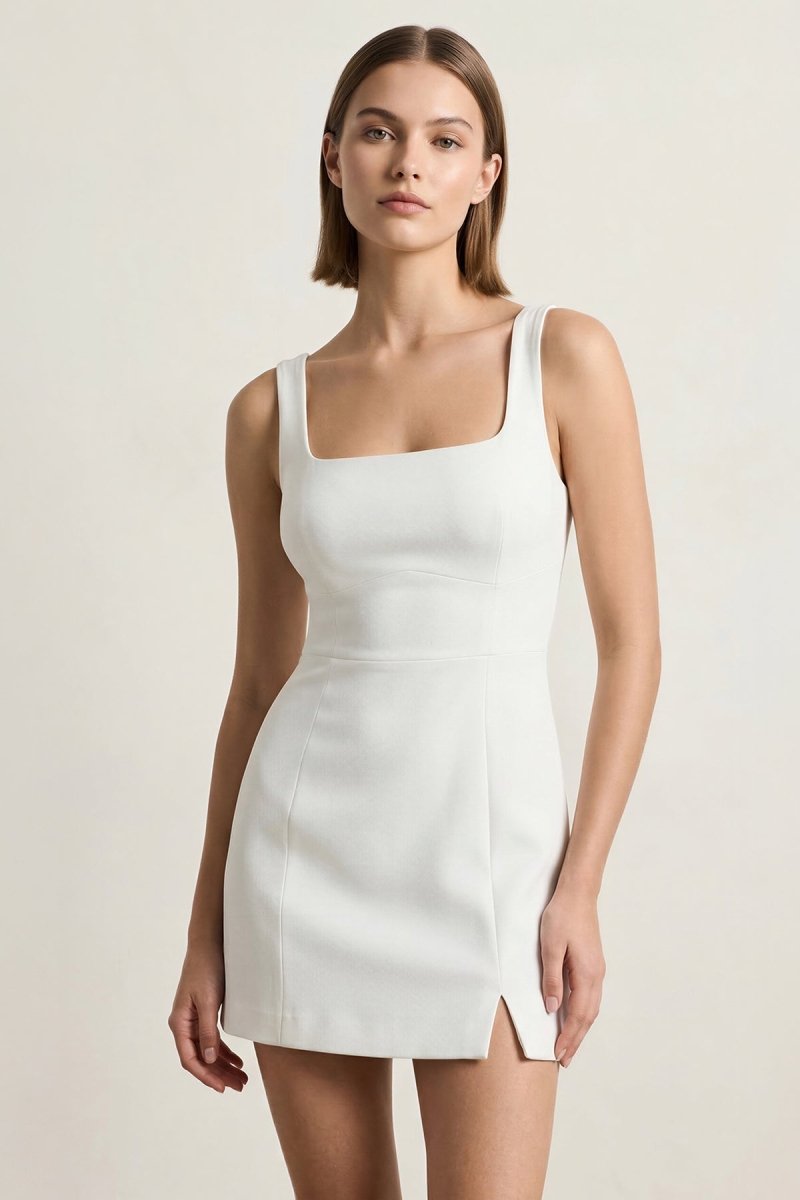 Ivory Square Neck Sheath Graduation Dress - KissProm