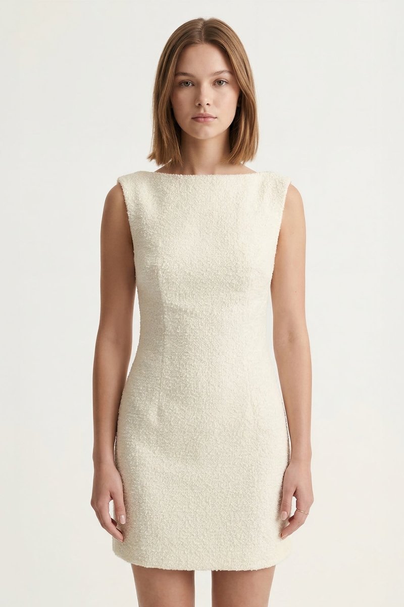 Ivory Straight Neck Sheath Graduation Dress - KissProm