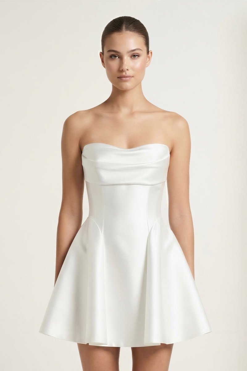 Ivory Taffeta A - Line Strapless Graduation Dress - KissProm