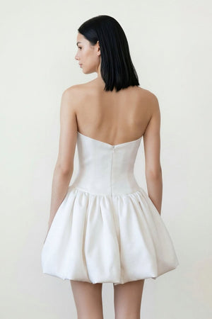 Ivory Taffeta Mini Graduation Dress With Bubble Hem - KissProm