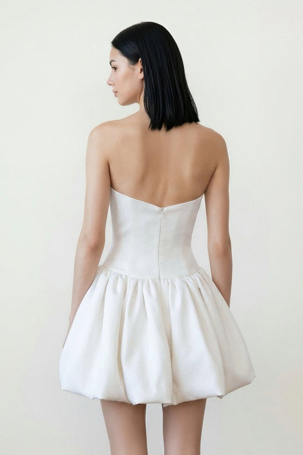 Ivory Taffeta Mini Graduation Dress With Bubble Hem - KissProm