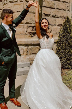 Jayla | Sparkly White - Off-the-Shoulder Surplice Long Prom Dress -KissProm