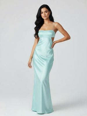 Spaghetti Straps Sheath Aqua Blue Prom Dress Formal Satin Party Dress – Prom Dresses by KissProm | Available at KissProm