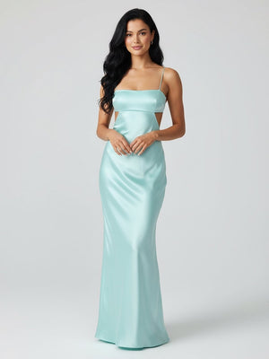 Spaghetti Straps Sheath Aqua Blue Prom Dress Formal Satin Party Dress – Prom Dresses by KissProm | Available at KissProm