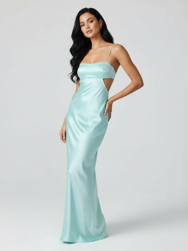 Spaghetti Straps Sheath Aqua Blue Prom Dress Formal Satin Party Dress – Prom Dresses by KissProm | Available at KissProm