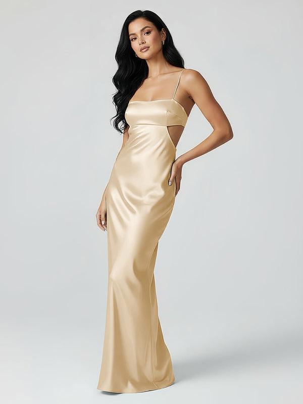 Spaghetti Straps Sheath Aqua Blue Prom Dress Formal Satin Party Dress – Prom Dresses by KissProm | Available at KissProm