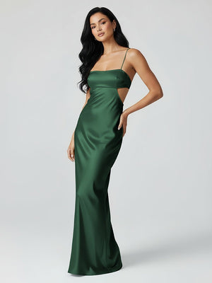 Spaghetti Straps Sheath Aqua Blue Prom Dress Formal Satin Party Dress – Prom Dresses by KissProm | Available at KissProm