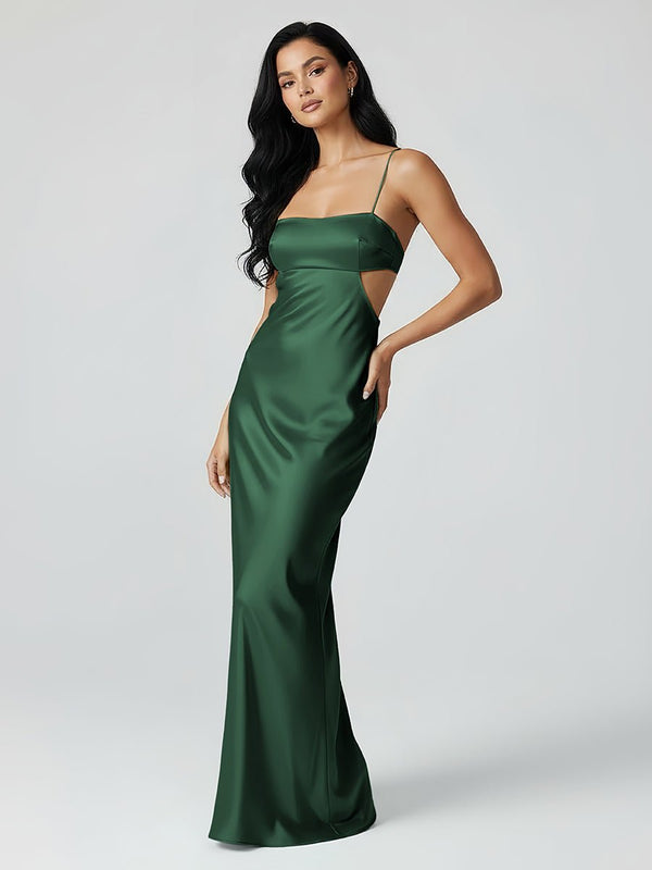 Spaghetti Straps Sheath Aqua Blue Prom Dress Formal Satin Party Dress – Prom Dresses by KissProm | Available at KissProm