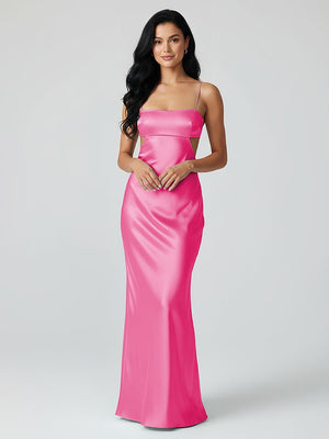 Spaghetti Straps Sheath Aqua Blue Prom Dress Formal Satin Party Dress – Prom Dresses by KissProm | Available at KissProm
