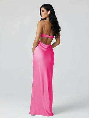 Spaghetti Straps Sheath Aqua Blue Prom Dress Formal Satin Party Dress – Prom Dresses by KissProm | Available at KissProm