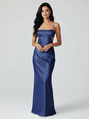 Spaghetti Straps Sheath Aqua Blue Prom Dress Formal Satin Party Dress – Prom Dresses by KissProm | Available at KissProm