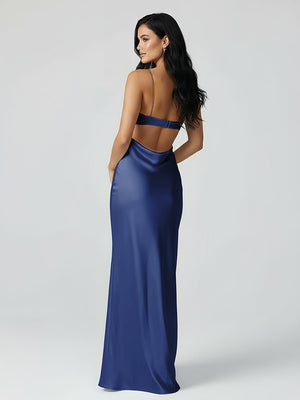 Spaghetti Straps Sheath Aqua Blue Prom Dress Formal Satin Party Dress – Prom Dresses by KissProm | Available at KissProm