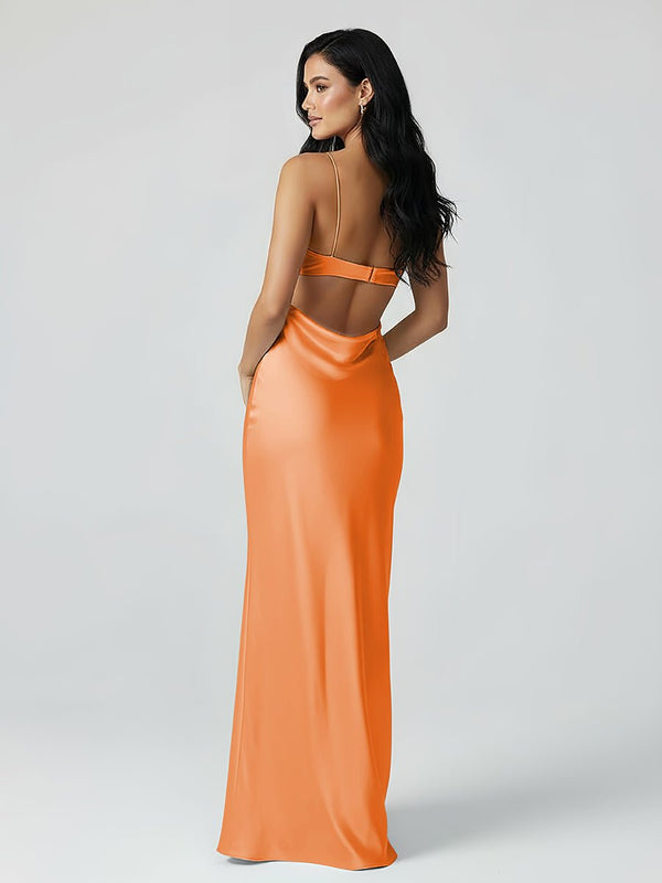 Spaghetti Straps Sheath Aqua Blue Prom Dress Formal Satin Party Dress – Prom Dresses by KissProm | Available at KissProm