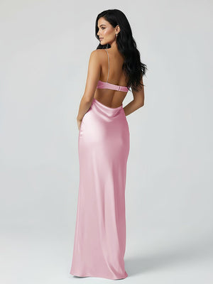 Spaghetti Straps Sheath Aqua Blue Prom Dress Formal Satin Party Dress – Prom Dresses by KissProm | Available at KissProm