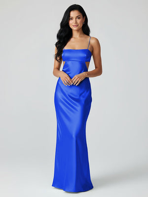 Spaghetti Straps Sheath Aqua Blue Prom Dress Formal Satin Party Dress – Prom Dresses by KissProm | Available at KissProm