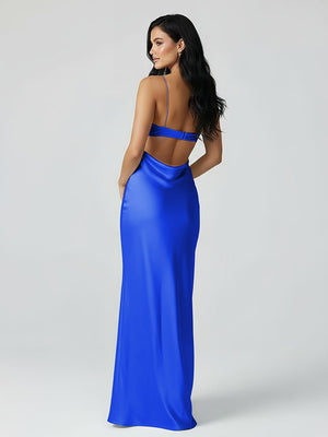 Spaghetti Straps Sheath Aqua Blue Prom Dress Formal Satin Party Dress – Prom Dresses by KissProm | Available at KissProm