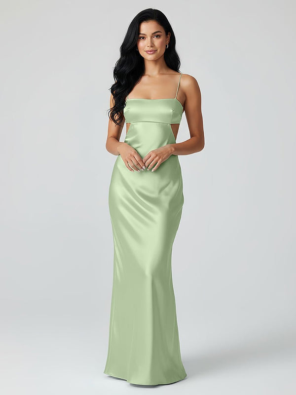 Spaghetti Straps Sheath Aqua Blue Prom Dress Formal Satin Party Dress – Prom Dresses by KissProm | Available at KissProm