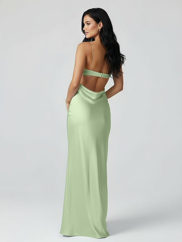 Spaghetti Straps Sheath Aqua Blue Prom Dress Formal Satin Party Dress – Prom Dresses by KissProm | Available at KissProm