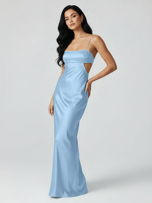 Spaghetti Straps Sheath Aqua Blue Prom Dress Formal Satin Party Dress – Prom Dresses by KissProm | Available at KissProm