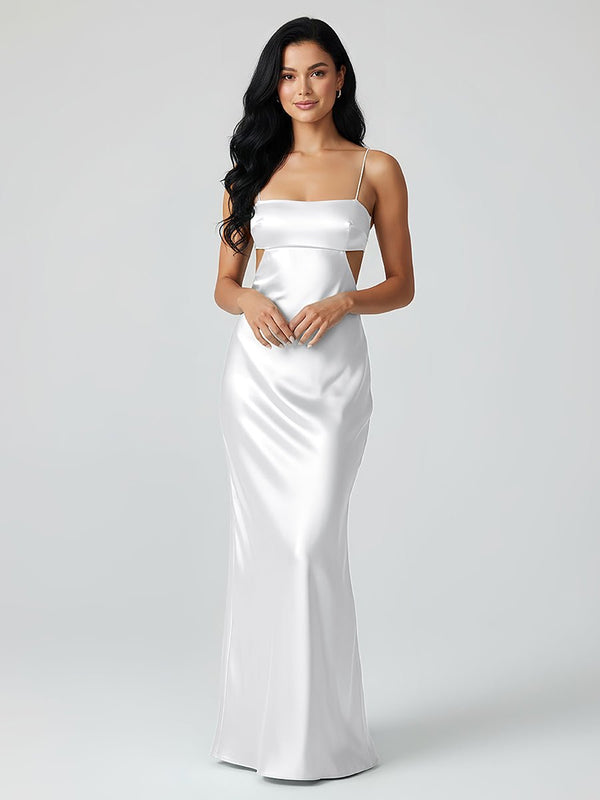 Spaghetti Straps Sheath Aqua Blue Prom Dress Formal Satin Party Dress – Prom Dresses by KissProm | Available at KissProm