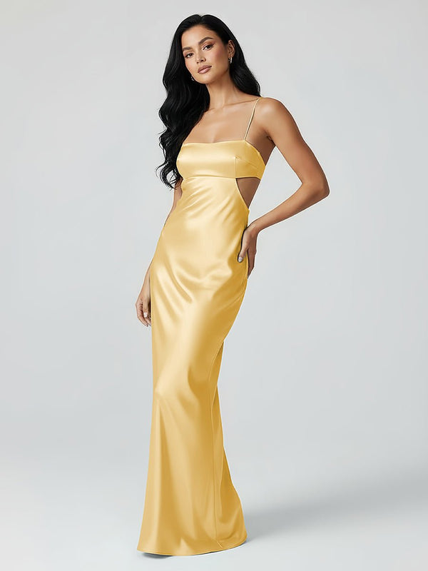 Spaghetti Straps Sheath Aqua Blue Prom Dress Formal Satin Party Dress – Prom Dresses by KissProm | Available at KissProm