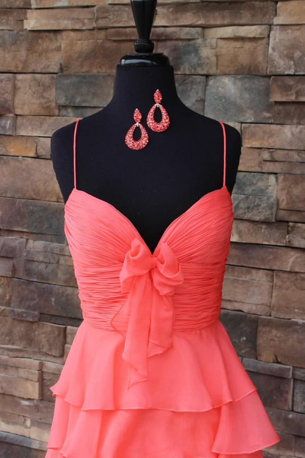 A Line Spaghetti Straps Yellow Long Prom Dress with Ruffles – Prom Dresses by KissProm | Available at KissProm