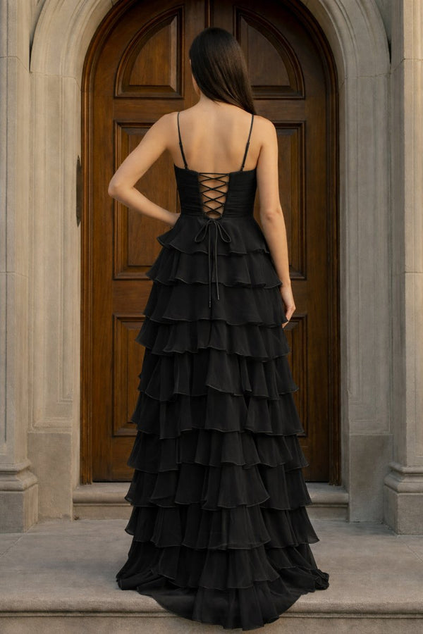 A Line Spaghetti Straps Yellow Long Prom Dress with Ruffles – Prom Dresses by KissProm | Available at KissProm