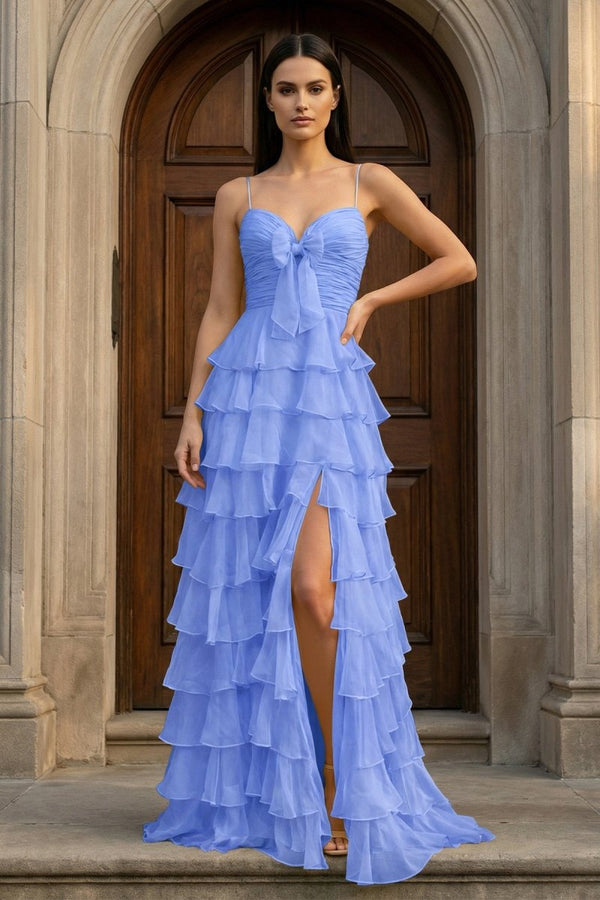 A Line Spaghetti Straps Yellow Long Prom Dress with Ruffles – Prom Dresses by KissProm | Available at KissProm