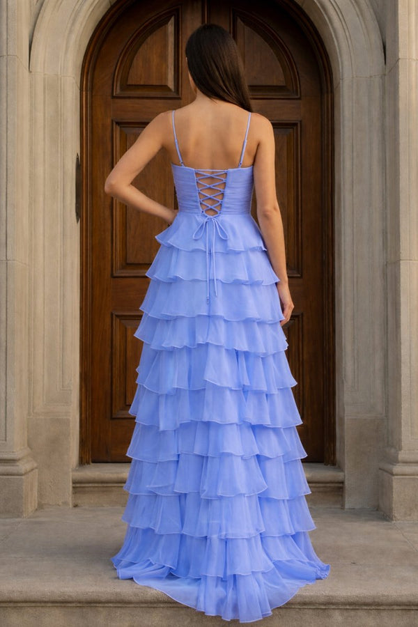 A Line Spaghetti Straps Yellow Long Prom Dress with Ruffles – Prom Dresses by KissProm | Available at KissProm