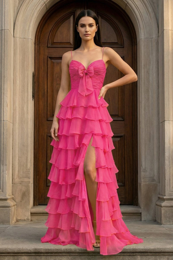 A Line Spaghetti Straps Yellow Long Prom Dress with Ruffles – Prom Dresses by KissProm | Available at KissProm