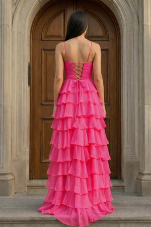A Line Spaghetti Straps Yellow Long Prom Dress with Ruffles – Prom Dresses by KissProm | Available at KissProm
