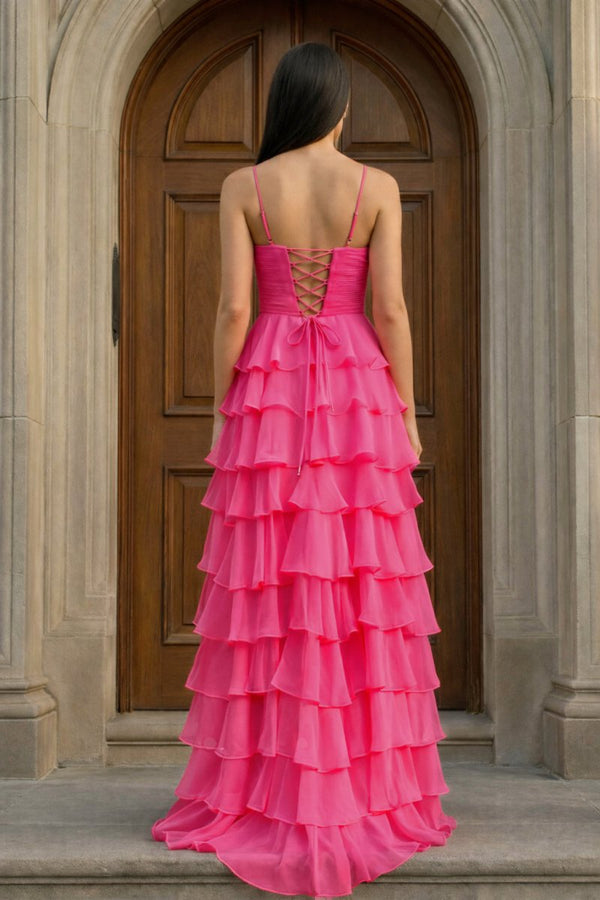A Line Spaghetti Straps Yellow Long Prom Dress with Ruffles – Prom Dresses by KissProm | Available at KissProm