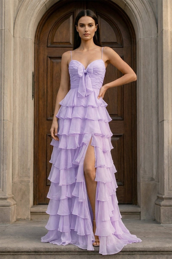 A Line Spaghetti Straps Yellow Long Prom Dress with Ruffles – Prom Dresses by KissProm | Available at KissProm