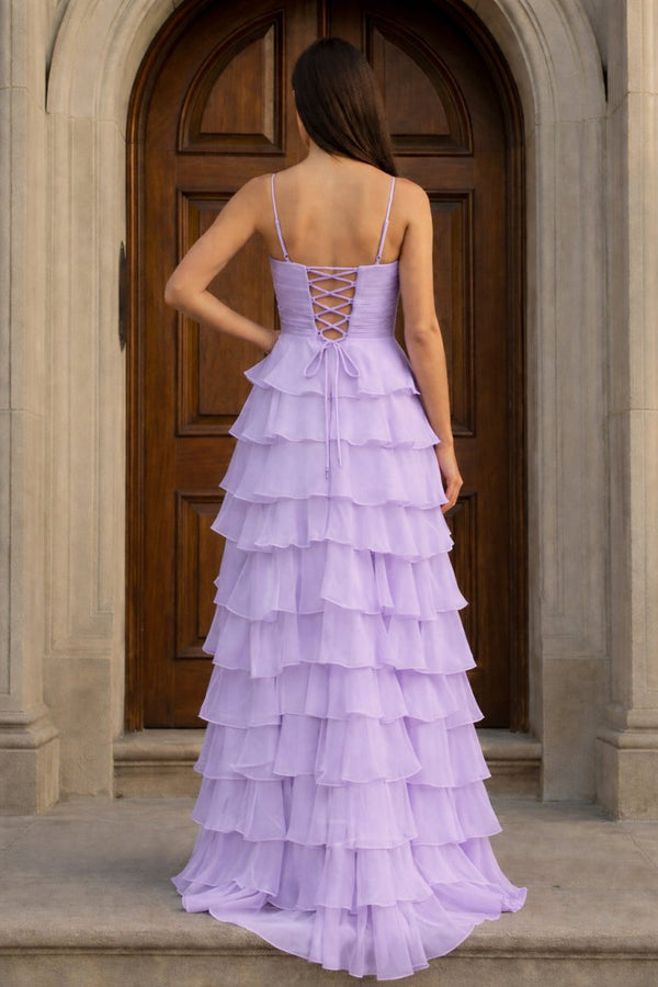 A Line Spaghetti Straps Yellow Long Prom Dress with Ruffles – Prom Dresses by KissProm | Available at KissProm