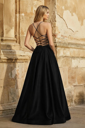 A Line Royal Blue Spaghetti Straps Satin Prom Dress With Pockets - KissProm