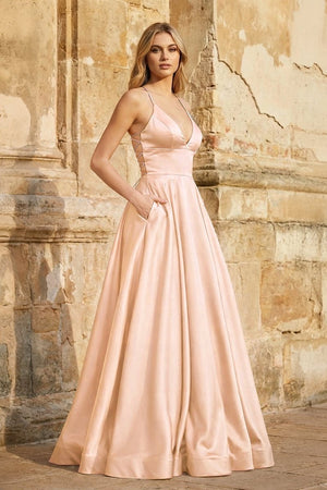 A Line Royal Blue Spaghetti Straps Satin Prom Dress With Pockets - KissProm