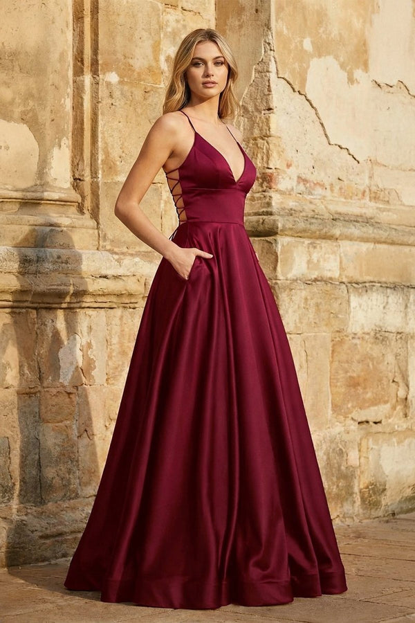 A Line Royal Blue Spaghetti Straps Satin Prom Dress With Pockets - KissProm