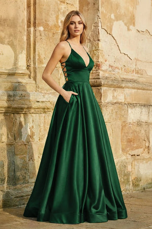 A Line Royal Blue Spaghetti Straps Satin Prom Dress With Pockets - KissProm