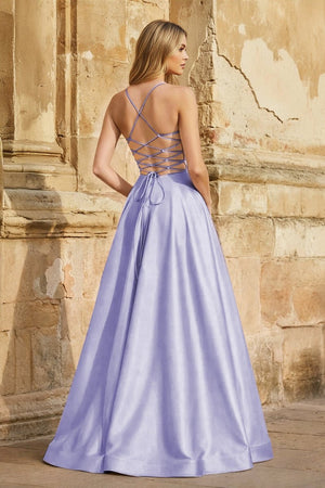 A Line Royal Blue Spaghetti Straps Satin Prom Dress With Pockets - KissProm