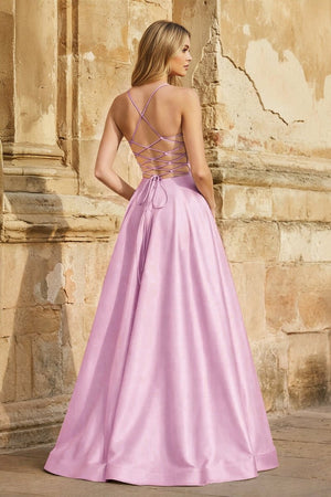 A Line Royal Blue Spaghetti Straps Satin Prom Dress With Pockets - KissProm