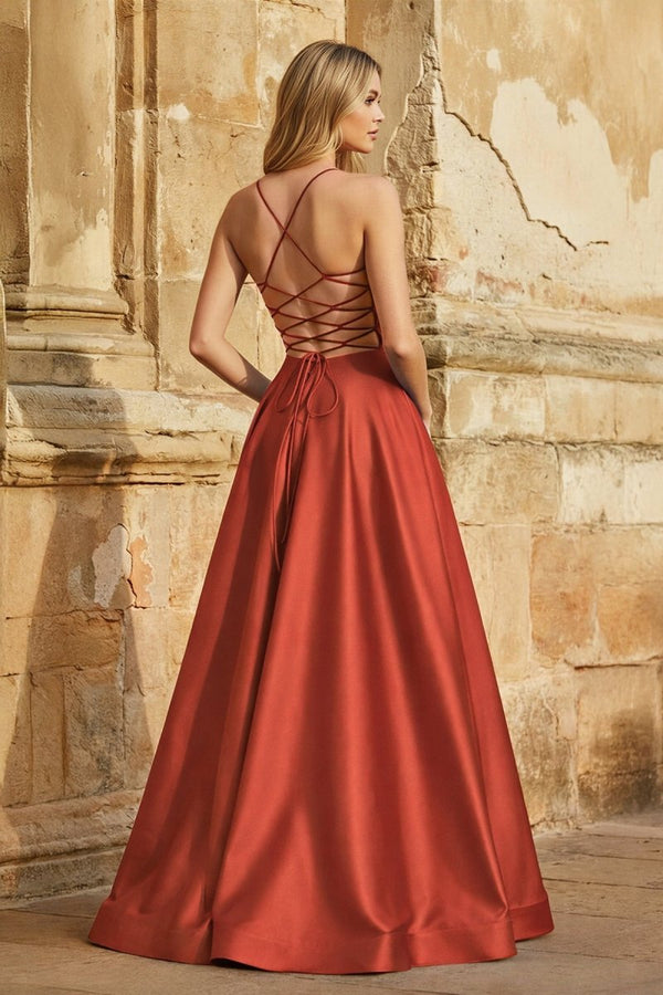 A Line Royal Blue Spaghetti Straps Satin Prom Dress With Pockets - KissProm