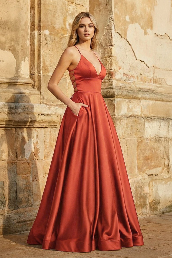 A Line Royal Blue Spaghetti Straps Satin Prom Dress With Pockets - KissProm