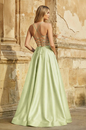 A Line Royal Blue Spaghetti Straps Satin Prom Dress With Pockets - KissProm