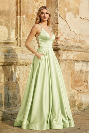 A Line Royal Blue Spaghetti Straps Satin Prom Dress With Pockets - KissProm