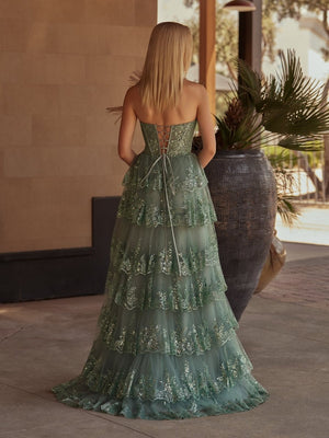 Sky Blue A Line Strapless Ruffle Sequin Lace Prom Dresses – Prom Dresses by KissProm | Available at KissProm