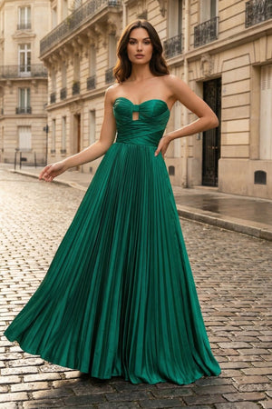 Red Satin Strapless Keyhole Ball Gown - KissProm