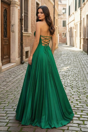 Red Satin Strapless Keyhole Ball Gown - KissProm